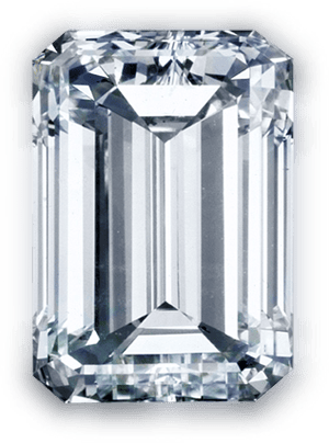 The image displays a cremation diamond from ashes in white colour and emerald cut.